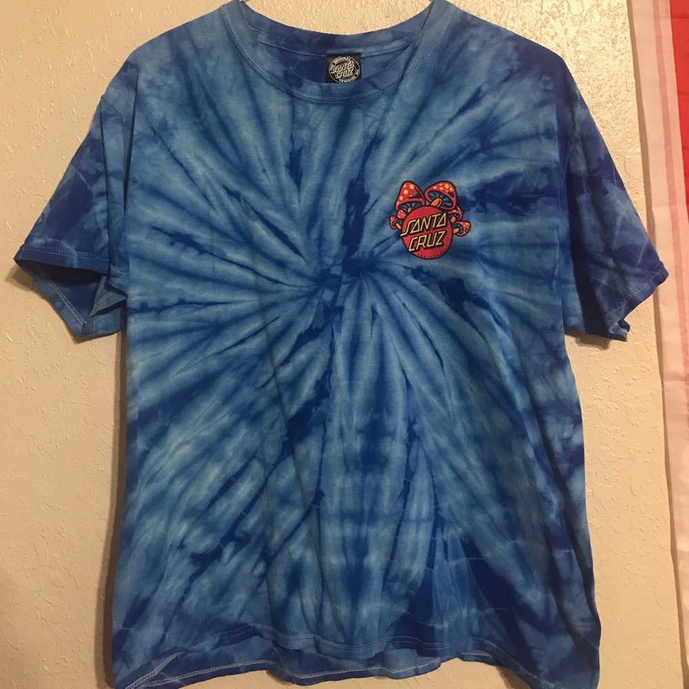 blue tie dye, “santa cruz” t-shirt